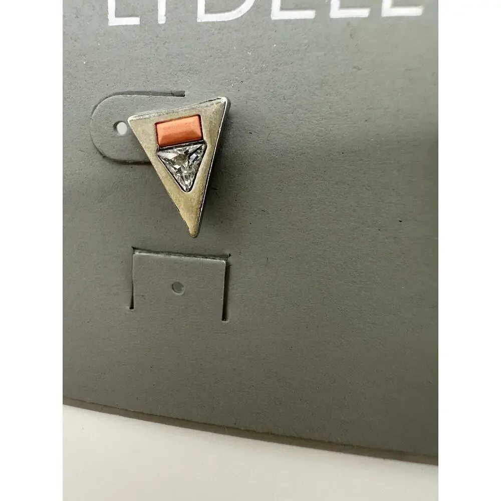 NWT LYDELL NYC Silver Tone Triangle Stud Earrings With Clear Rhinestone